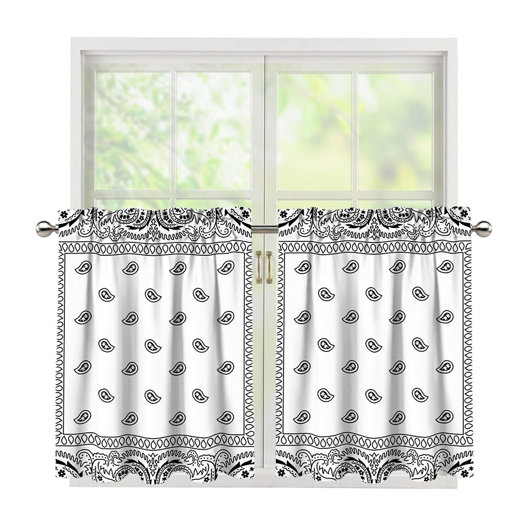 White And Black Paisley Bandana Print Tier Curtains