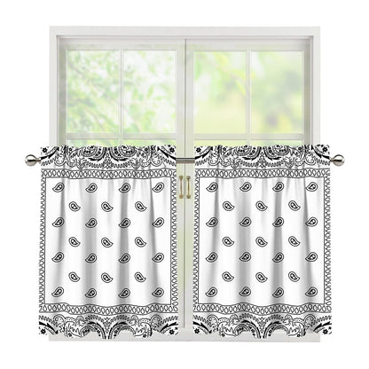 White And Black Paisley Bandana Print Tier Curtains