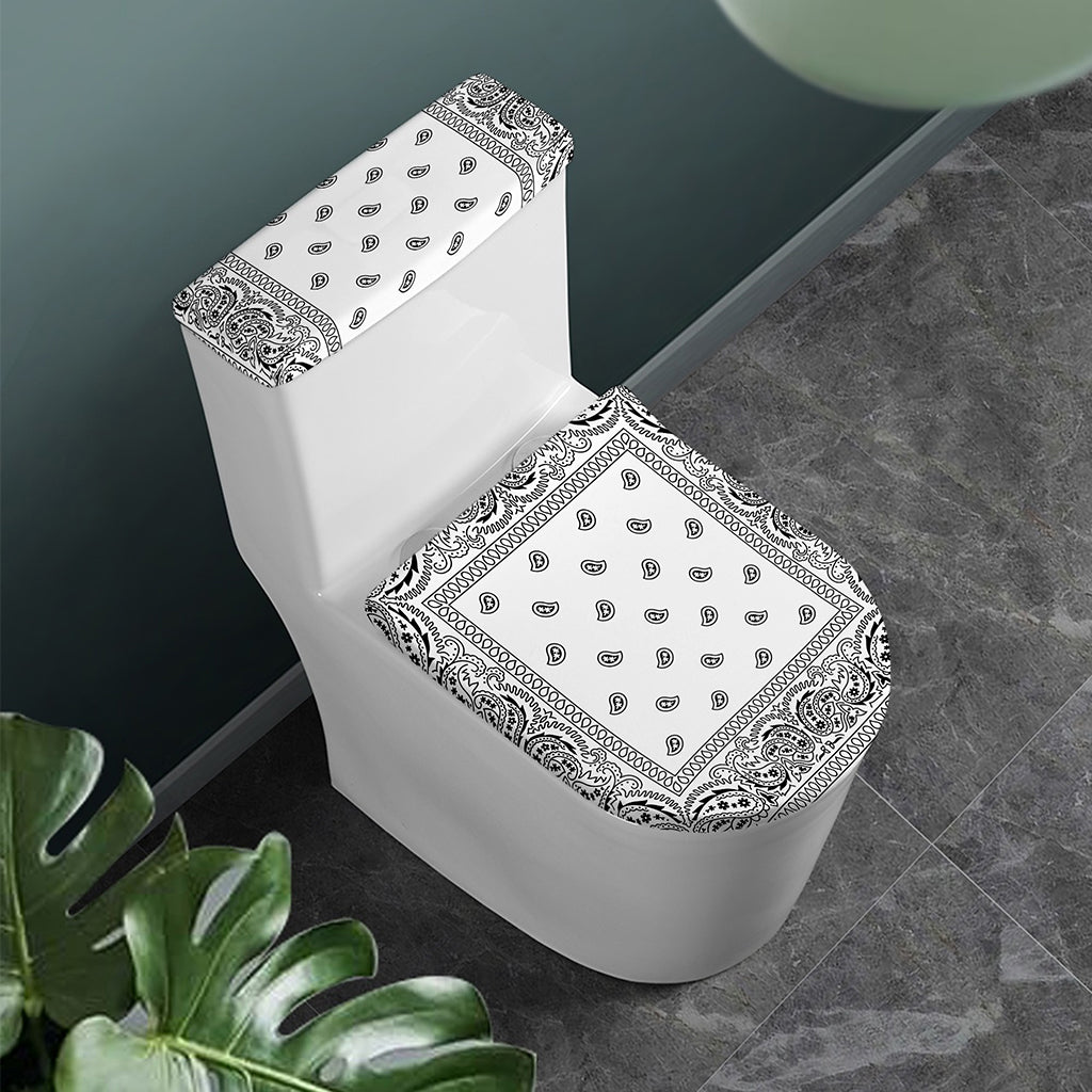 White And Black Paisley Bandana Print Toilet Lid And Tank Cover Set