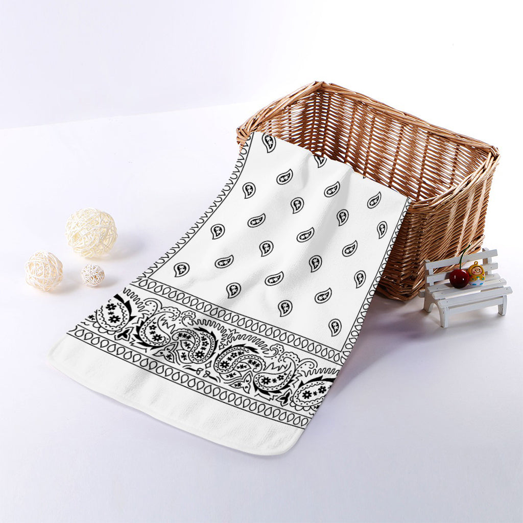 White And Black Paisley Bandana Print Towel
