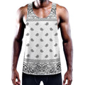 White And Black Paisley Bandana Print Men's Workout Tank Top