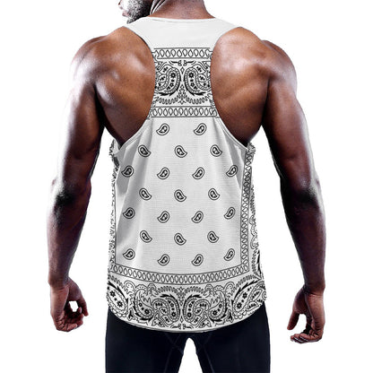 White And Black Paisley Bandana Print Training Tank Top