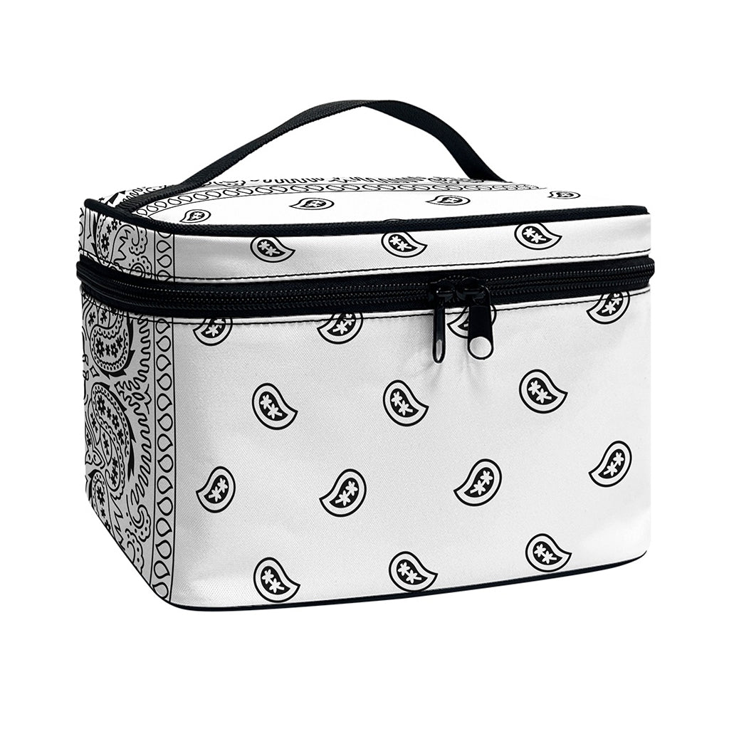 White And Black Paisley Bandana Print Travel Makeup Bag