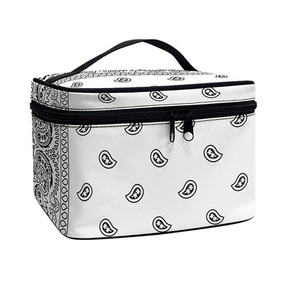 White And Black Paisley Bandana Print Travel Makeup Bag