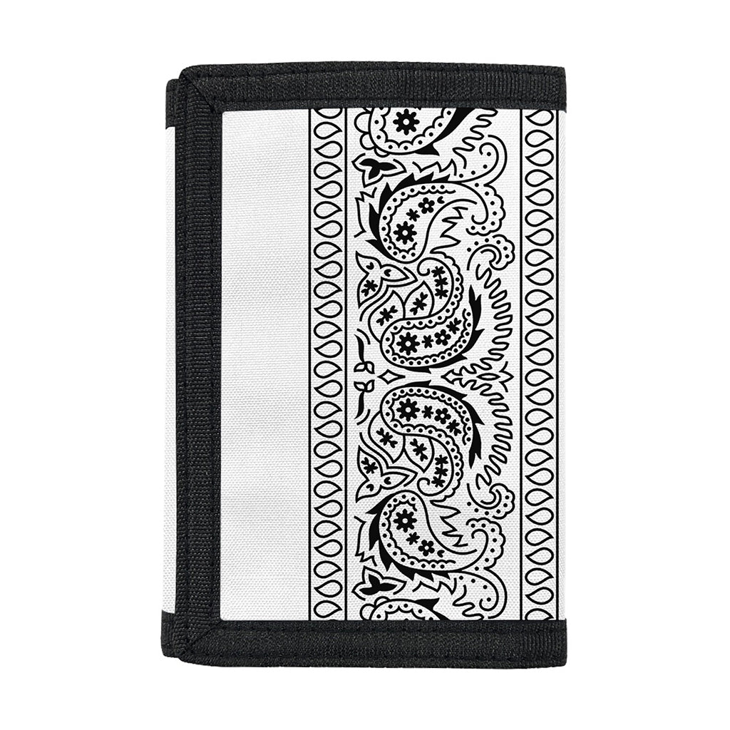 White And Black Paisley Bandana Print Trifold Wallet