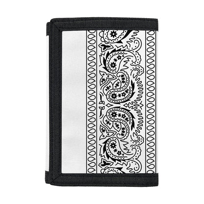 White And Black Paisley Bandana Print Trifold Wallet
