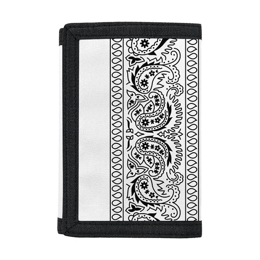 White And Black Paisley Bandana Print Trifold Wallet