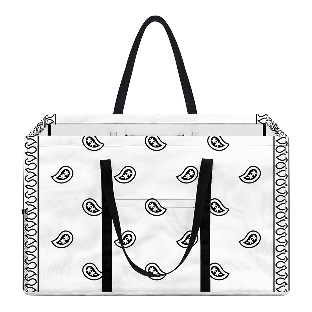 White And Black Paisley Bandana Print Utility Tote Bag