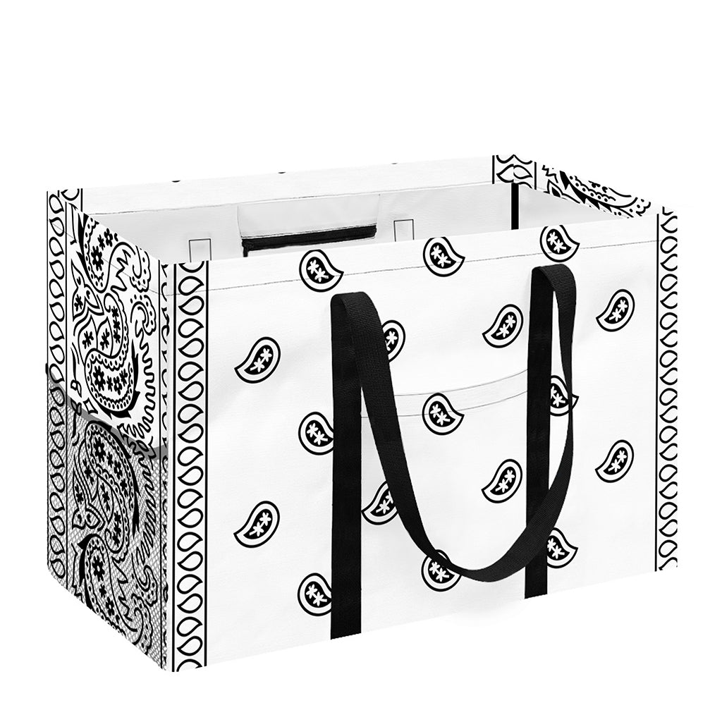 White And Black Paisley Bandana Print Utility Tote Bag