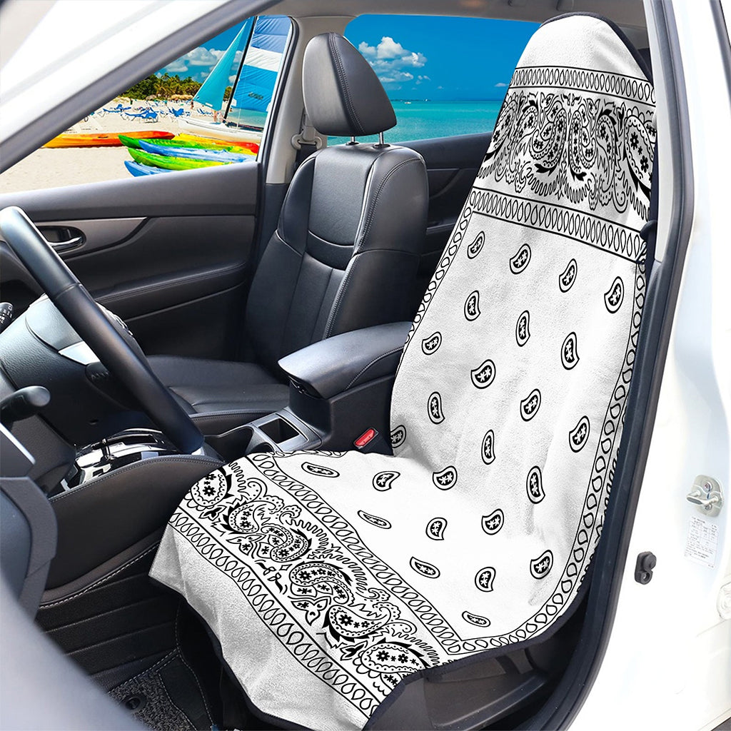 White And Black Paisley Bandana Print Waterproof Car Seat Cover