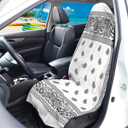 White And Black Paisley Bandana Print Waterproof Car Seat Cover