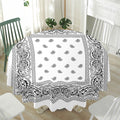 White And Black Paisley Bandana Print Waterproof Round Tablecloth