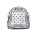 White And Black Paisley Bandana Print White Mesh Trucker Hat