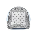 White And Black Paisley Bandana Print White Mesh Trucker Cap