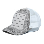 White And Black Paisley Bandana Print White Mesh Trucker Cap