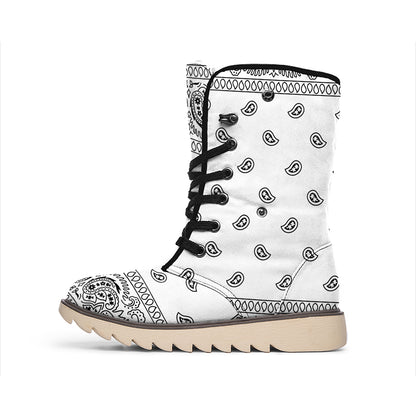 White And Black Paisley Bandana Print Winter Boots