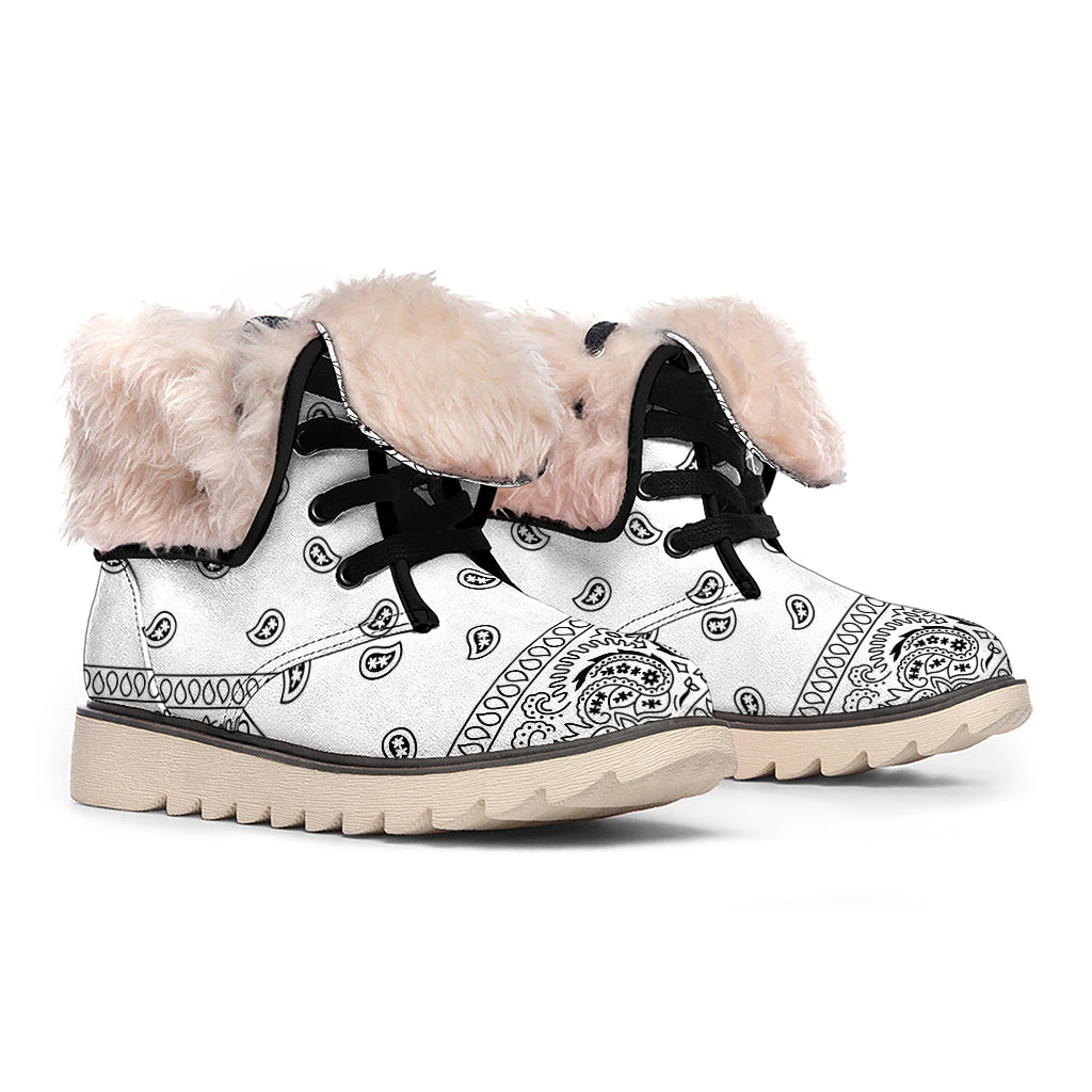 White And Black Paisley Bandana Print Winter Boots