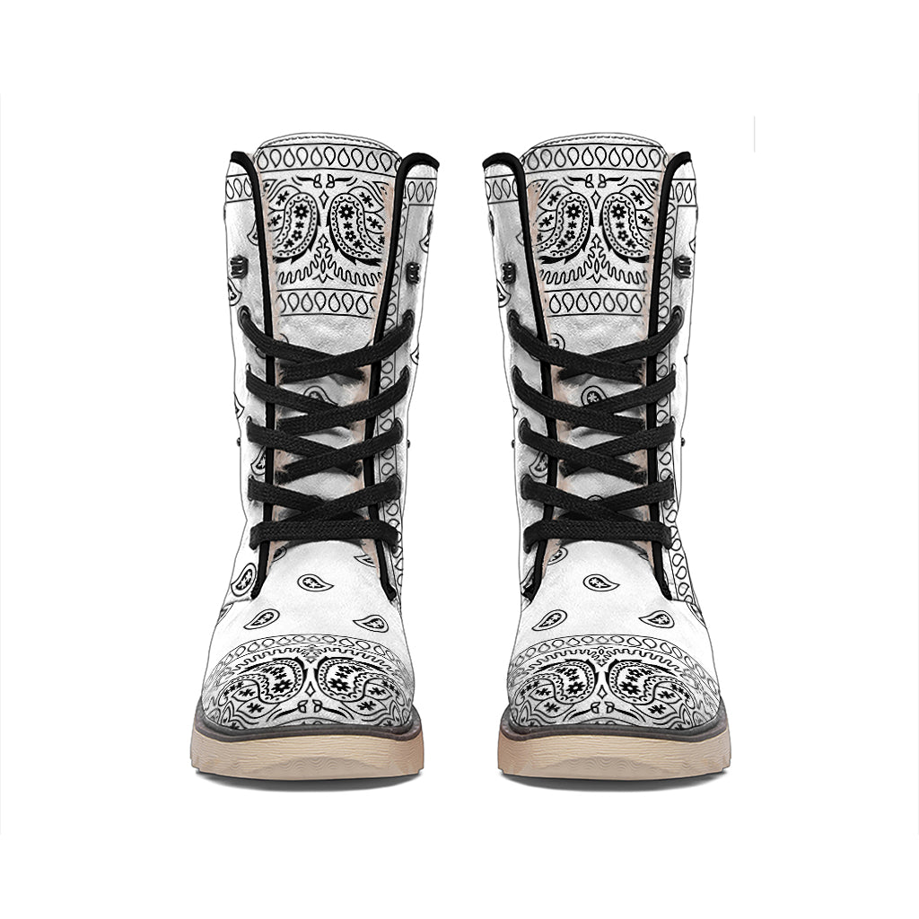 White And Black Paisley Bandana Print Winter Boots