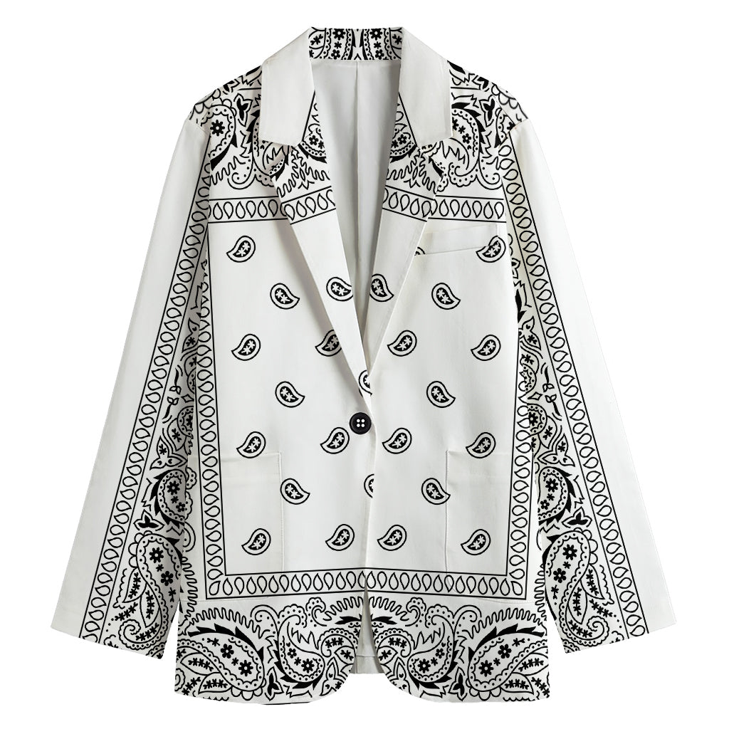 White And Black Paisley Bandana Print Women's Blazer