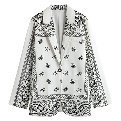 White And Black Paisley Bandana Print Women's Blazer