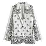 White And Black Paisley Bandana Print Women's Blazer