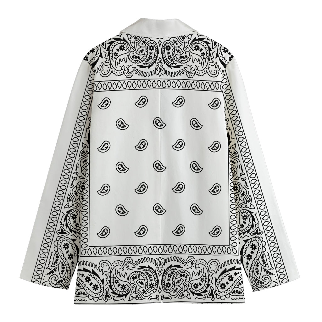 White And Black Paisley Bandana Print Women's Blazer