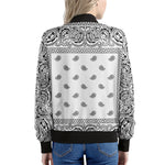 White And Black Paisley Bandana Print Women's Bomber Jacket