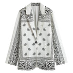 White And Black Paisley Bandana Print Women's Cotton Blazer