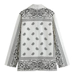 White And Black Paisley Bandana Print Women's Cotton Blazer