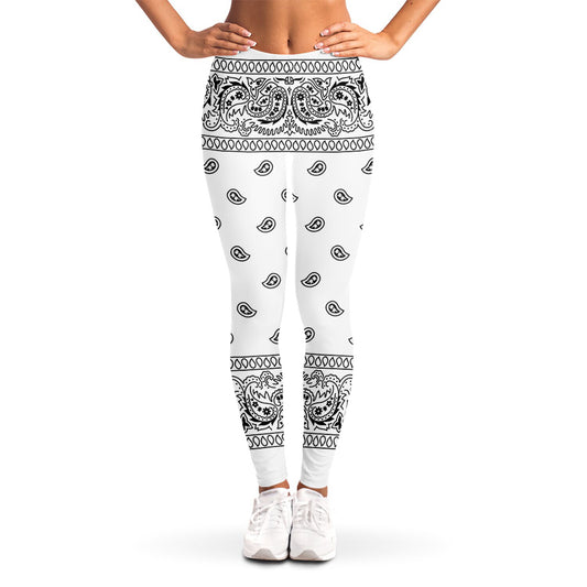 White And Black Paisley Bandana Print Women's Leggings