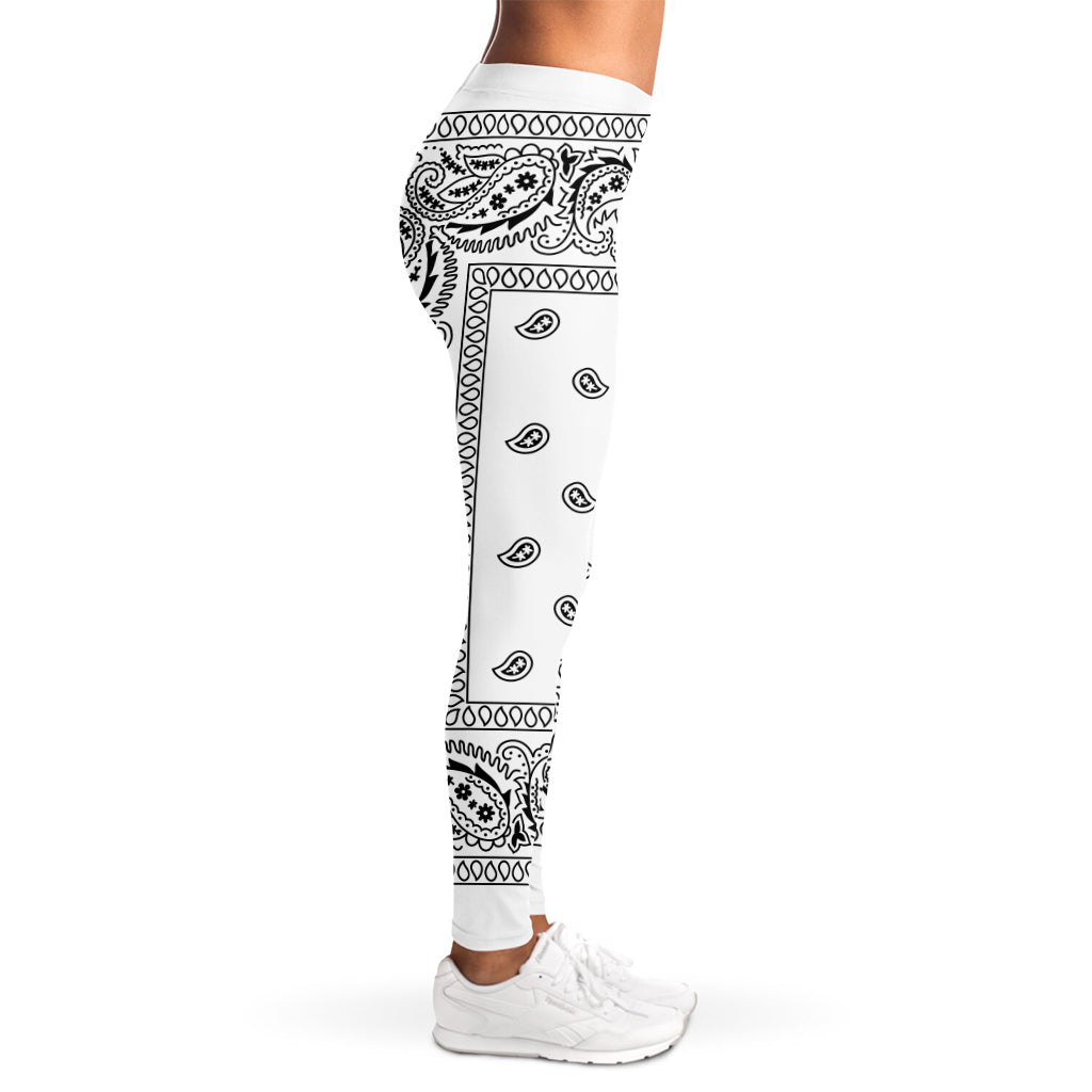 White And Black Paisley Bandana Print Women's Leggings