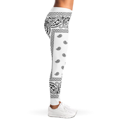 White And Black Paisley Bandana Print Women's Leggings