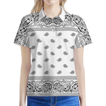 White And Black Paisley Bandana Print Women's Polo Shirt
