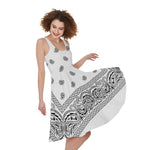 White And Black Paisley Bandana Print Women's Sleeveless Dress