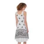 White And Black Paisley Bandana Print Women's Sleeveless Dress