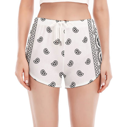 White And Black Paisley Bandana Print Women's Split Running Shorts