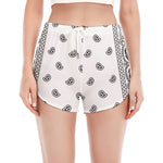 White And Black Paisley Bandana Print Women's Split Running Shorts