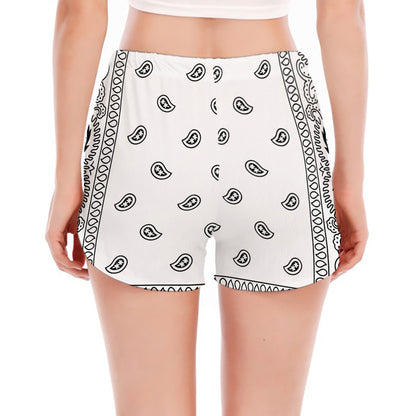 White And Black Paisley Bandana Print Women's Split Running Shorts