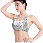 White And Black Paisley Bandana Print Women's Sports Bra