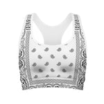 White And Black Paisley Bandana Print Women's Sports Bra