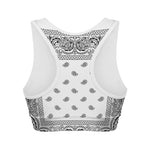 White And Black Paisley Bandana Print Women's Sports Bra