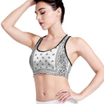 White And Black Paisley Bandana Print Women's Sports Bra