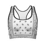 White And Black Paisley Bandana Print Women's Sports Bra