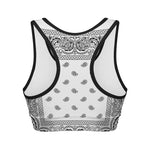 White And Black Paisley Bandana Print Women's Sports Bra