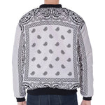 White And Black Paisley Bandana Print Zip Sleeve Bomber Jacket