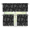 White And Black Paisley Pattern Print 3 Piece Kitchen Curtains