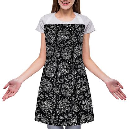White And Black Paisley Pattern Print Adjustable Apron