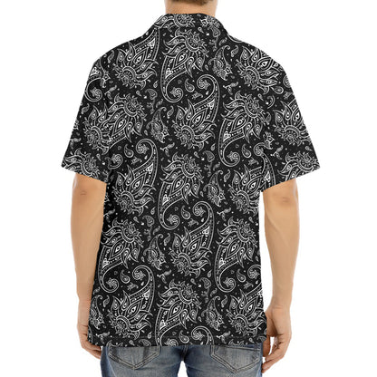 White And Black Paisley Pattern Print Aloha Shirt