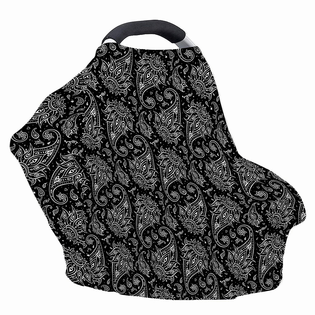 White And Black Paisley Pattern Print Baby Seat Cover