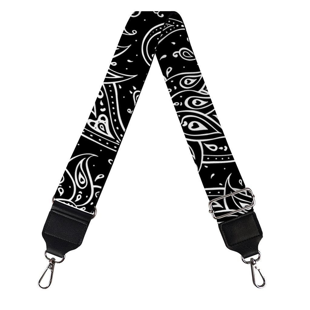 White And Black Paisley Pattern Print Bag Strap
